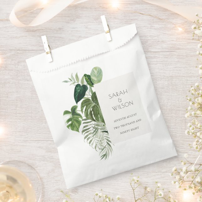Modern Palm Green Leafy Tropical Foliage Wedding Favor Bag (Clipped)