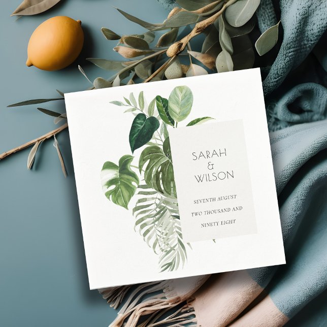 Modern Palm Green Leafy Tropical Foliage Wedding Napkins (Creator Uploaded)
