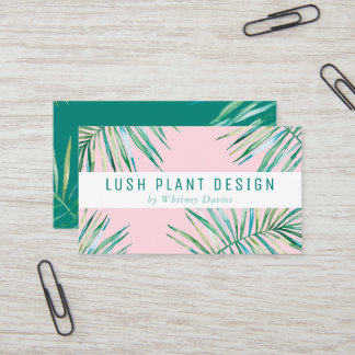 MODERN PALM LEAF LOGO lush botanical green pink Business Card