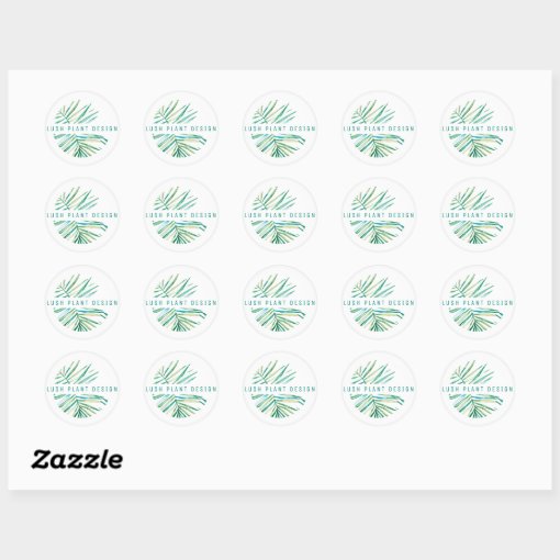 MODERN PALM LEAF LOGO lush botanical life green Classic Round Sticker ...