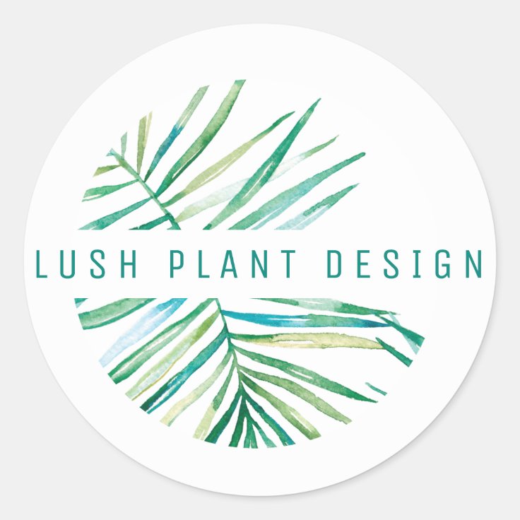 MODERN PALM LEAF LOGO lush botanical life green Classic Round Sticker ...