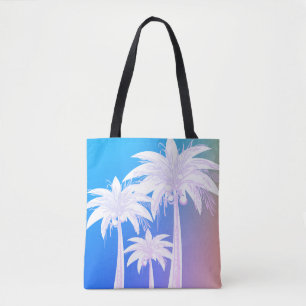 Modern Palm Leaf Watercolor Colorful Blue Pink Tote Bag