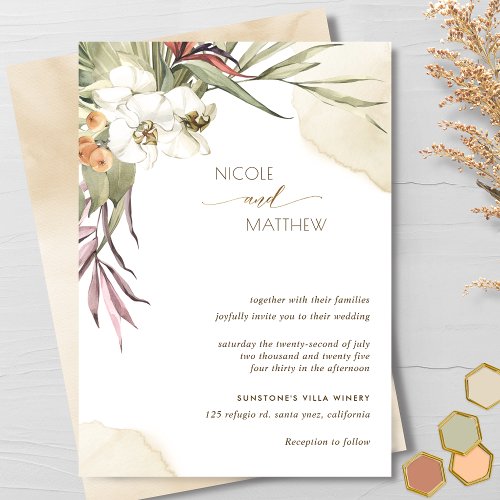 Modern Palm Leaves Cream Bohemian Wedding Invitation