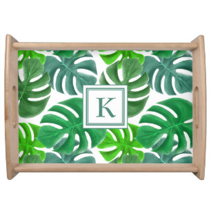 Modern Palm Leaves Monogram Serving Tray