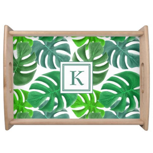 Modern Palm Leaves Monogram Serving Tray