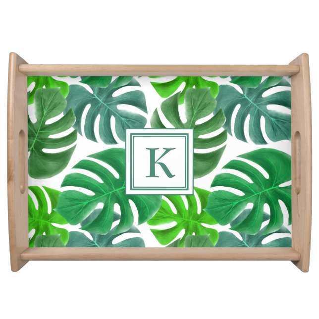 Modern Palm Leaves Monogram Serving Tray (Front)
