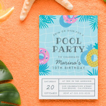 Modern Palm Leaves & Pineapple Pool Party Birthday Invitation Postcard