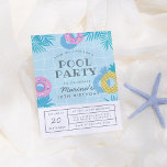 Modern Palm Leaves & Pineapple Pool Party Birthday Invitation Postcard<br><div class="desc">A fun, summery design featuring a pool framed by palm fronds, donut pool floats and a pineapple pool float. The party details are separated into two parts: the invitation is placed in the pool in modern typography and the party details are below in a clear, boxed layout on a simple...</div>