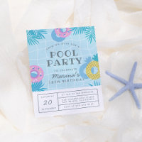 Modern Palm Leaves & Pineapple Pool Party Birthday
