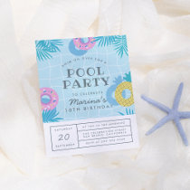 Modern Palm Leaves & Pineapple Pool Party Birthday Invitation Postcard