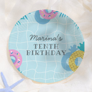 Modern Palm Leaves & Pineapple Pool Party Birthday Paper Plates