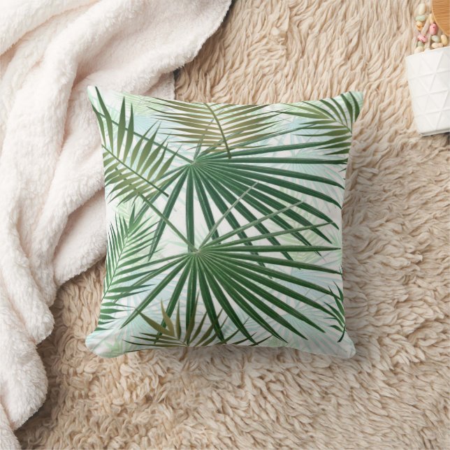 Modern Palm Leaves Tropical Jungle Pattern Throw Pillow (Blanket)