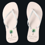 Modern Palm Tree Bride Tribe Blush Bachelorette  Flip Flops<br><div class="desc">Personalized bachelorette flip flops with "bride tribe" in modern script font and a watercolor tropical palm tree on a blush background. Personalize with name - purchase one for each woman.</div>