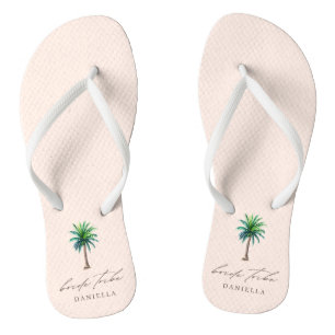 Modern Palm Tree Bride Tribe Blush Bachelorette  Flip Flops