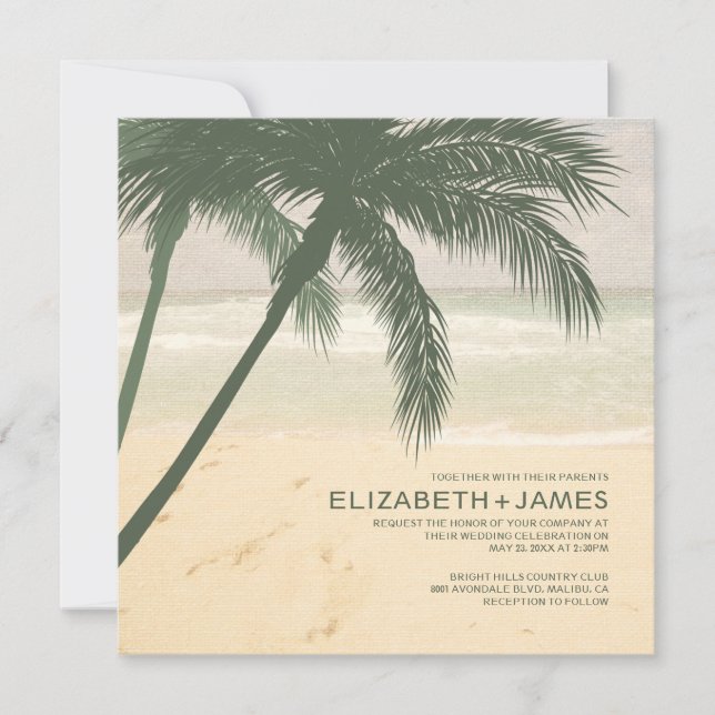 Modern Palm Tree Burlap Wedding Invitations (Front)