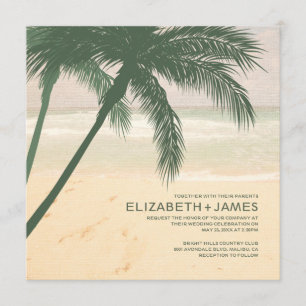 Modern Palm Tree Burlap Wedding Invitations