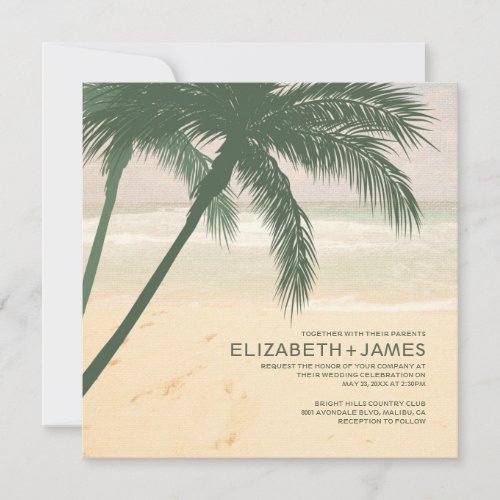 Modern Palm Tree Burlap Wedding Invitations