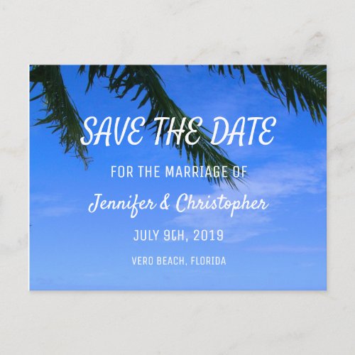 Modern Palm Tree Elegant Beach Photo Save The Date Postcard