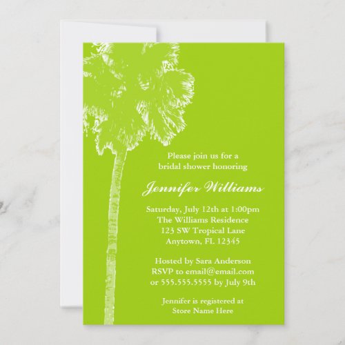Modern Palm Tree Lime Green Bridal Shower Custom Announcement