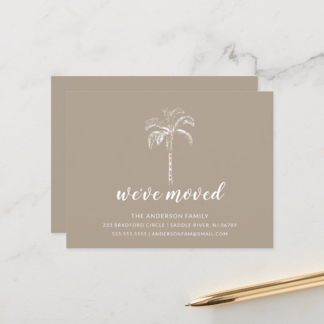 Modern Palm Tree Moving Announcement Postcard (Front/Back In Situ)