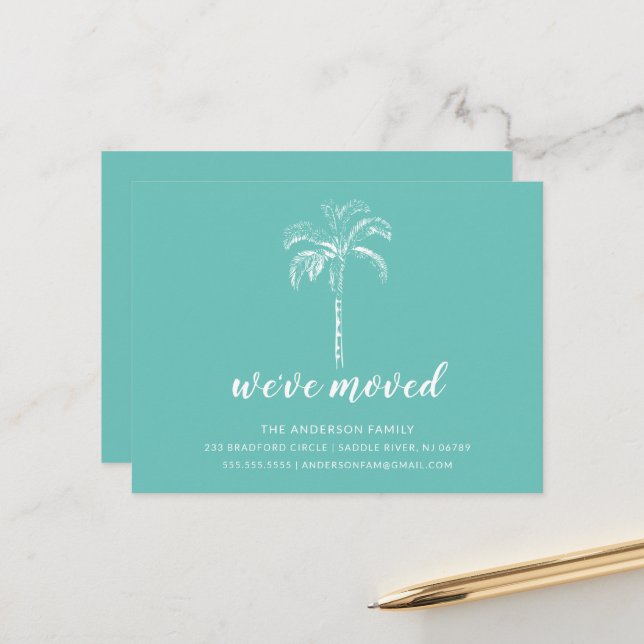 Modern Palm Tree Moving Announcement Postcard (Front/Back In Situ)