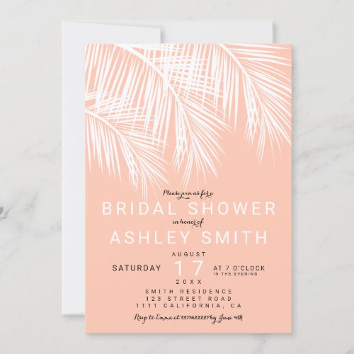 Modern palm tree peach salmon Bridal shower Invitation