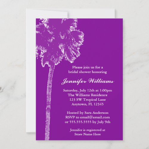 Modern Palm Tree Purple Bridal Shower Custom Invite