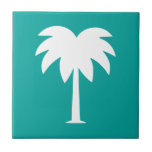 Modern palm tree silhouette custom Ceramic Tile<br><div class="desc">Modern palm tree silhouette custom Ceramic Tile. Trendy tiles for indoor home decorations like bathroom or kitchen.  Add your own personalized text or image. Turquoise blue or custom color background. Available in big and small sizes. Tropical design great for backsplash decor in beach home.</div>