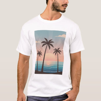 Modern Palm Tree Sunset Aesthetic Lifestyle  T-Shirt