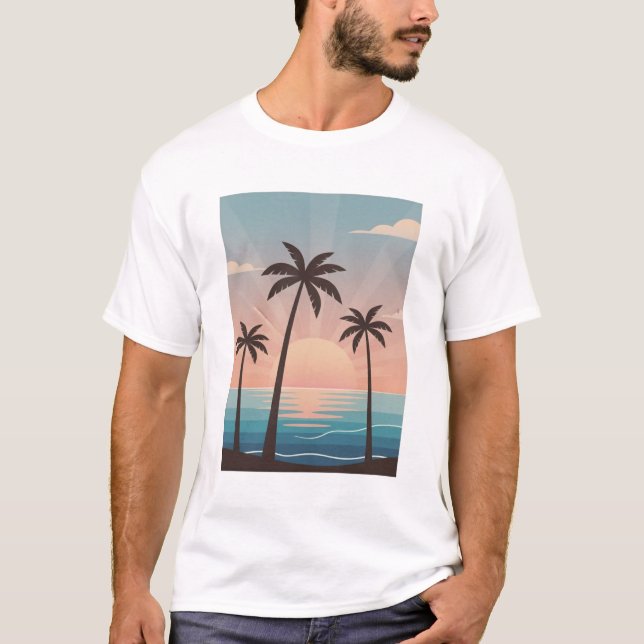 Modern Palm Tree Sunset Aesthetic Lifestyle  T-Shirt (Front)