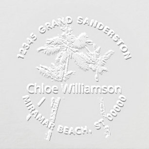 Modern Palm Trees Beach Return Address Embosser