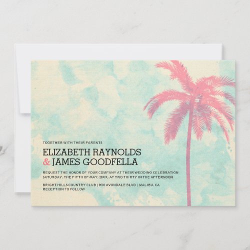 Modern Palm Trees Burlap Wedding Invitations