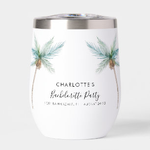 Modern Palm Trees Coastal Bachelorette Party Thermal Wine Tumbler
