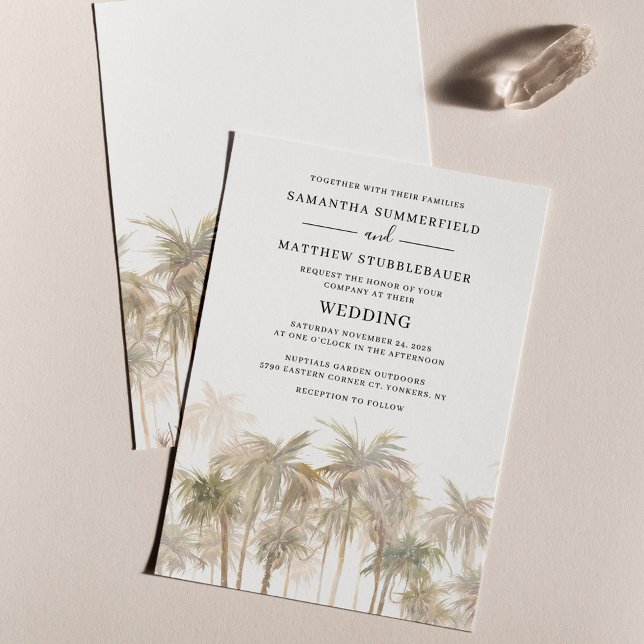Modern Palm Trees Coastal Wedding Invitation (Palm Trees Beach Wedding Invitation)
