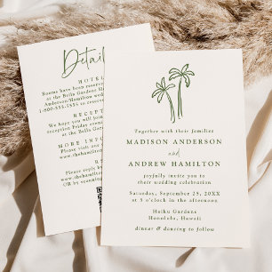 Modern Palm Trees Cream QR Code All in One Wedding Invitation