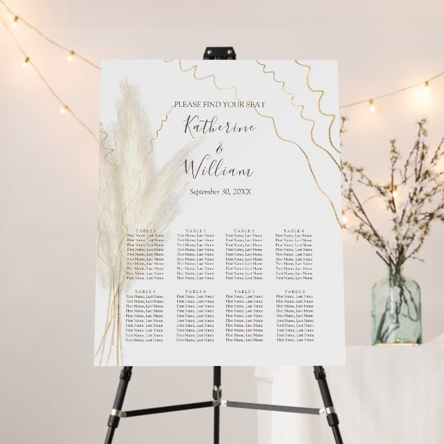 Modern Pampas And Gold Boho Wedding Foam Board (In Situ (Stand))