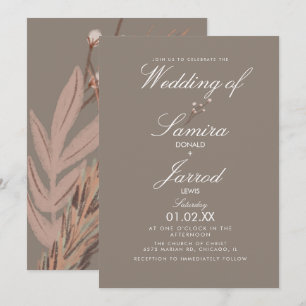 Modern Pampas Cotton Plant Earthy Wedding Invitation