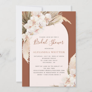 Modern Pampas Floral Terracotta Bridal Shower Invitation