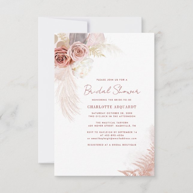 Modern Pampas Gras Bridal Shower Budget Invitation (Front)