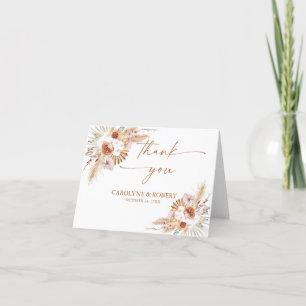 Modern Pampas Grass Boho Terracotta Wedding Letterpress Thank You Card