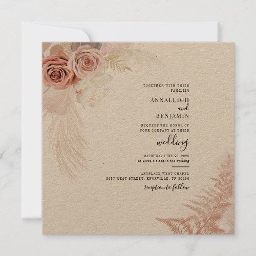 Modern Pampas Grass Dried Palms Floral Wedding Invitation