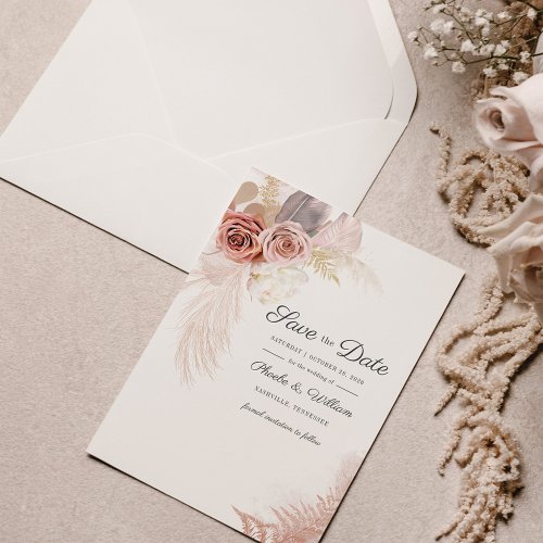 Modern Pampas Grass Floral Script Save The Date