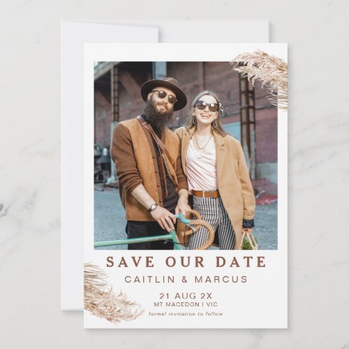 Modern Pampas Grass Photo Save The Date Card