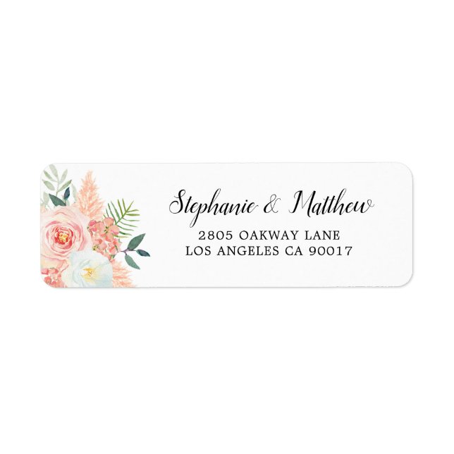 Modern Pampas Grass Roses Foliage Wedding Label (Front)