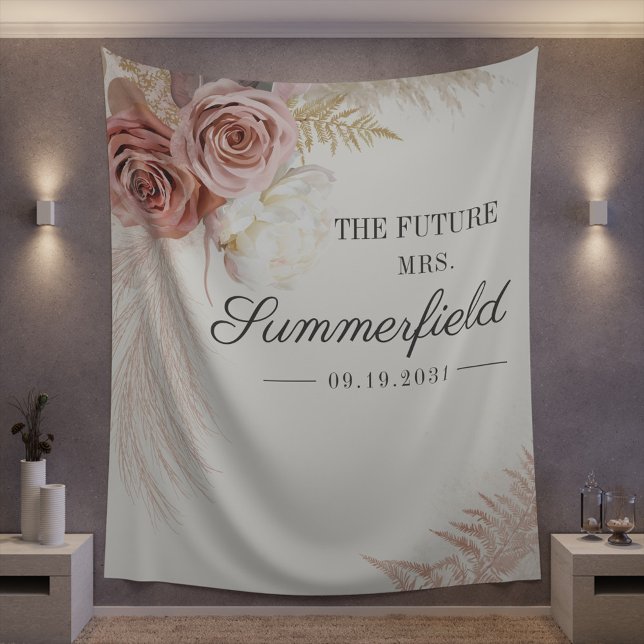Modern Pampas Grass Tan Bridal Shower Tapestry (Pampas Grass Elegant Bridal Shower Tapestry)