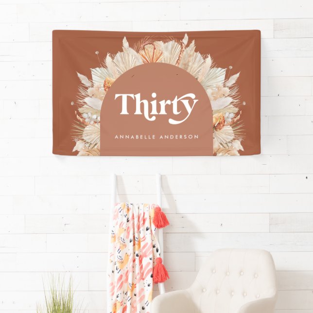 Modern pampas grass terracotta 30th birthday  banner (Insitu)