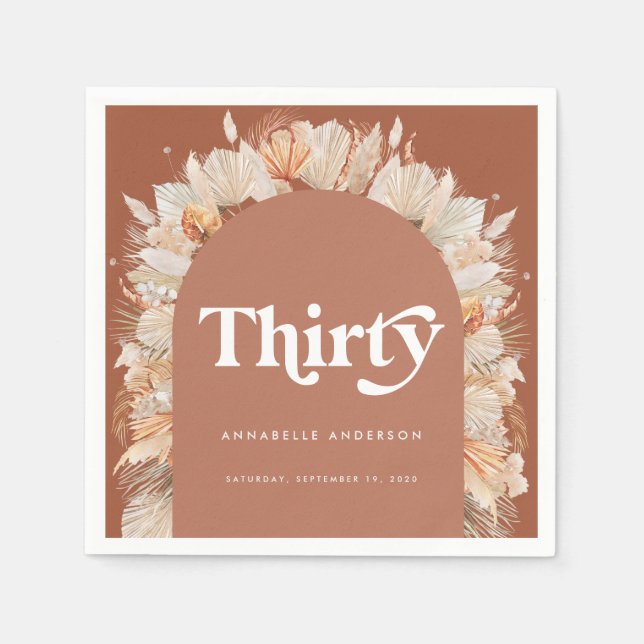Modern pampas grass terracotta 30th birthday  napkins (Front)
