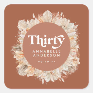 Modern pampas grass terracotta 30th birthday square sticker