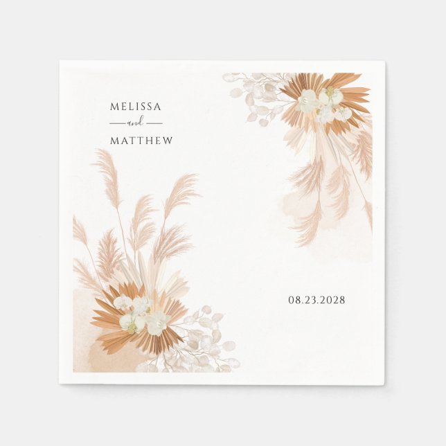Modern Pampas Grass Terracotta Wedding Reception Napkins (Front)