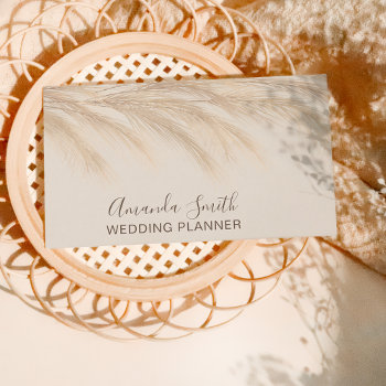 Modern Pampas Grass Watercolor Wedding Planner Business Card by girly_trend at Zazzle